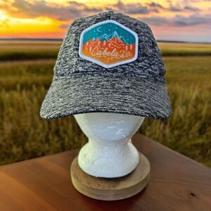 Cabelas Flex Fit Ball Cap Heather Grey OS Mountain Patch Outdoors Fishing Camp